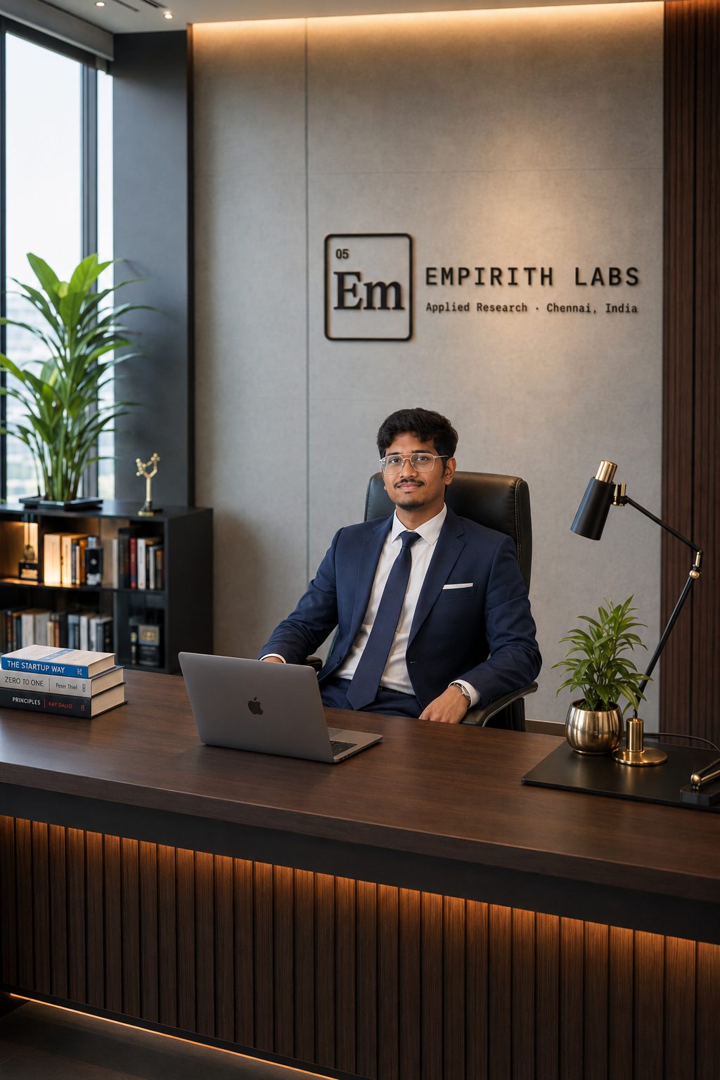 Santhosh Kumar SampathKumar, founder of Empirith Labs, at his desk in the Chennai office